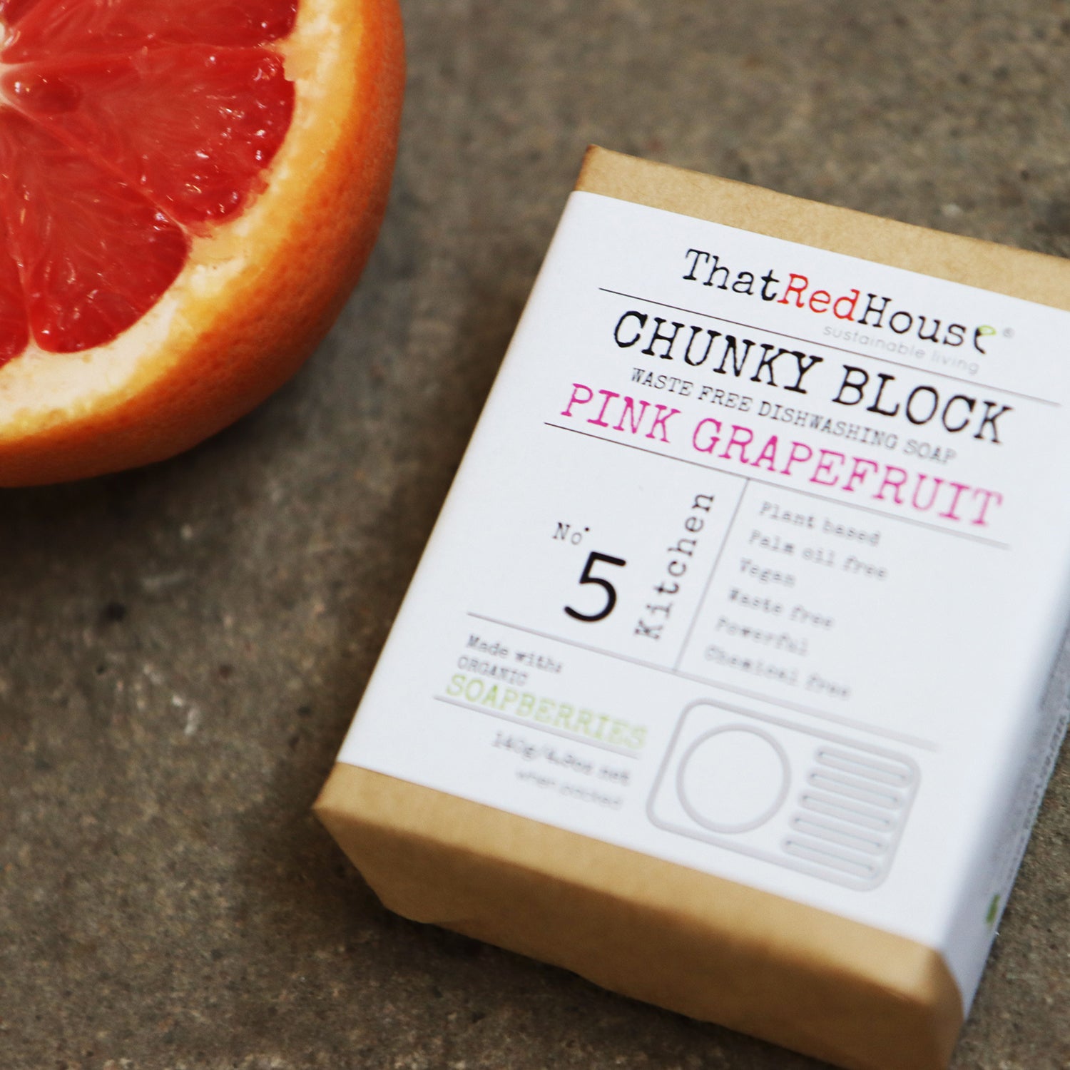 That Red House Chunky Dishwashing Block Soap Pink Grapefruit-The Living Co.