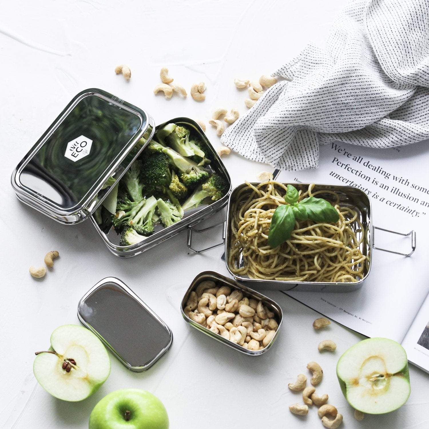 Ever Eco Stackable Bento Box 2 Tier + Mini Container 1200ml-The Living Co.