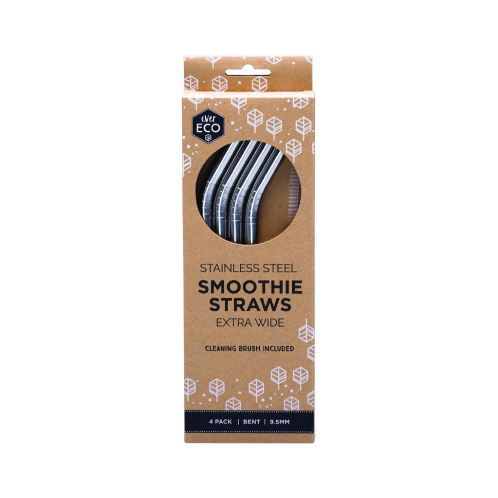Ever Eco Stainless Steel Smoothie Straws bent - 4pk-The Living Co.