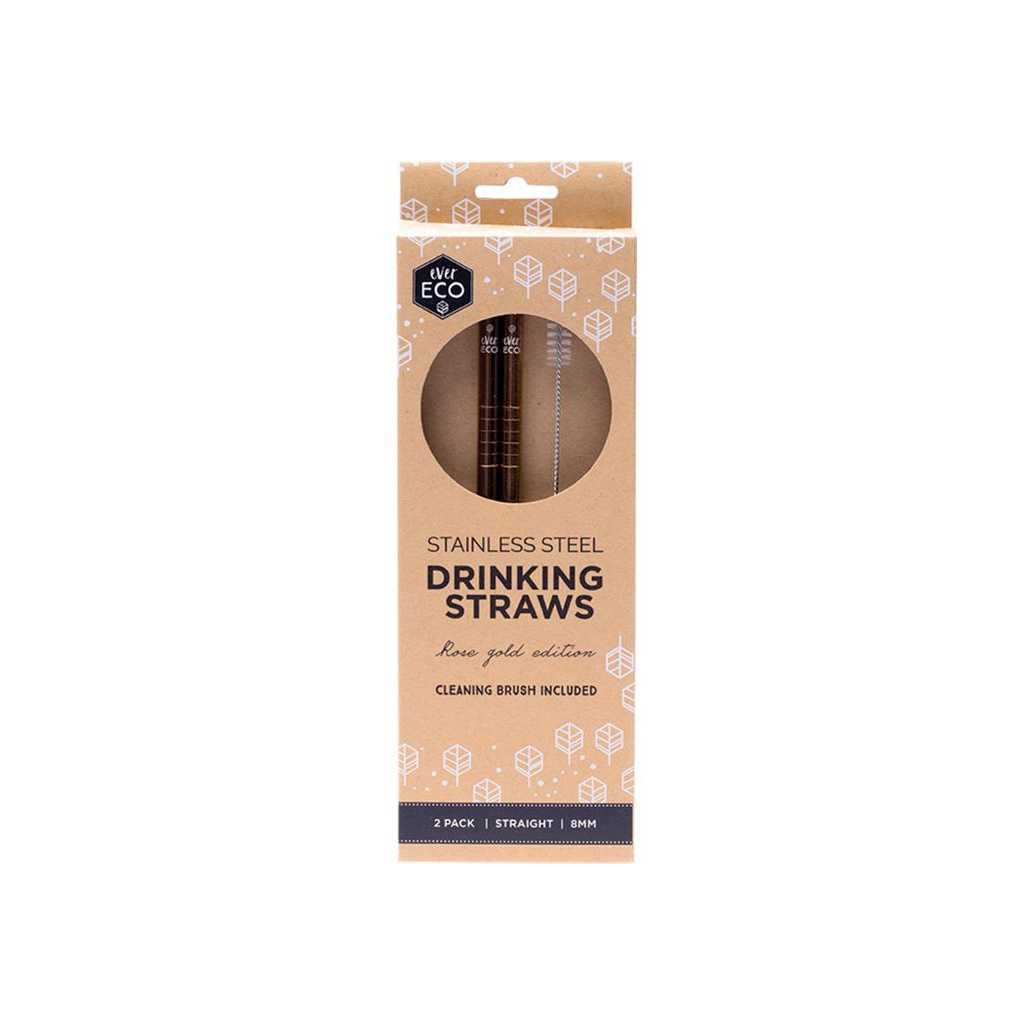 Ever Eco Rose Gold Straws Straight - 2pk-The Living Co.